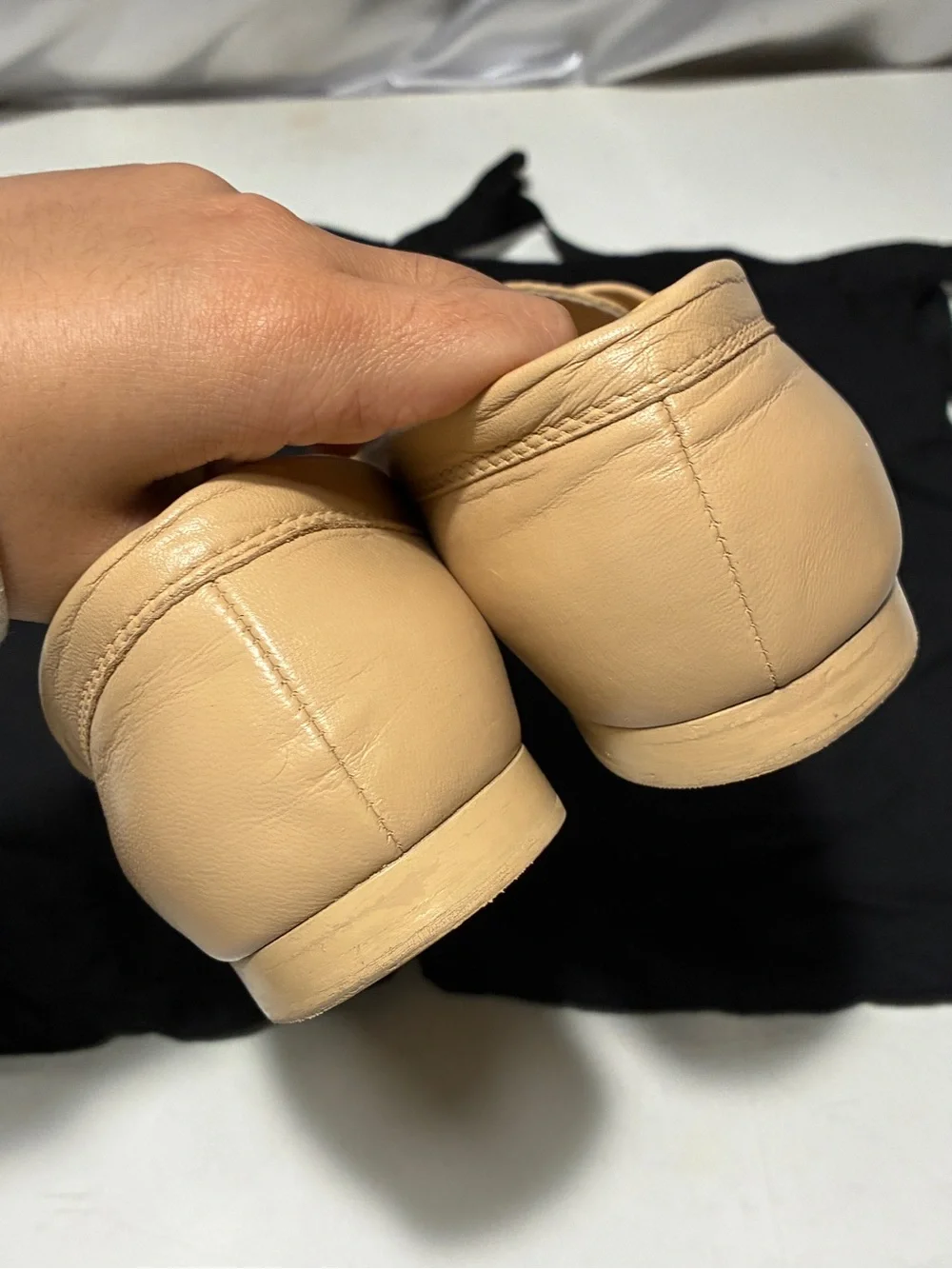 CHANEL Tan Leather CC Logo Penny Loafers